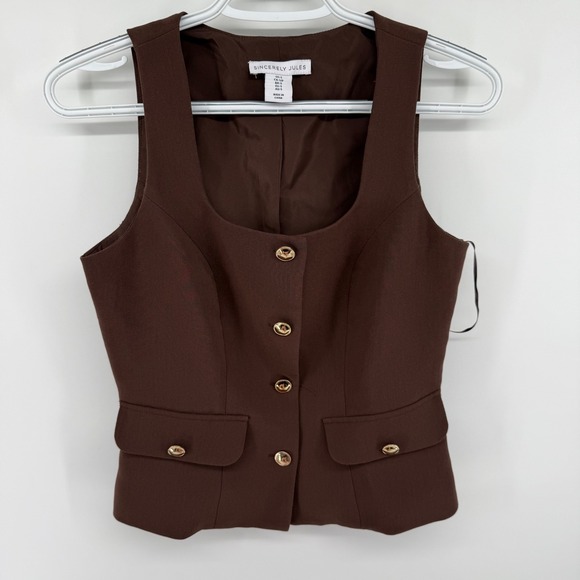 Sincerely Jules Jackets & Blazers - Sincerely Jules Y2K Style Women Brown Tailored Button Front Vest Gold Buttons S
